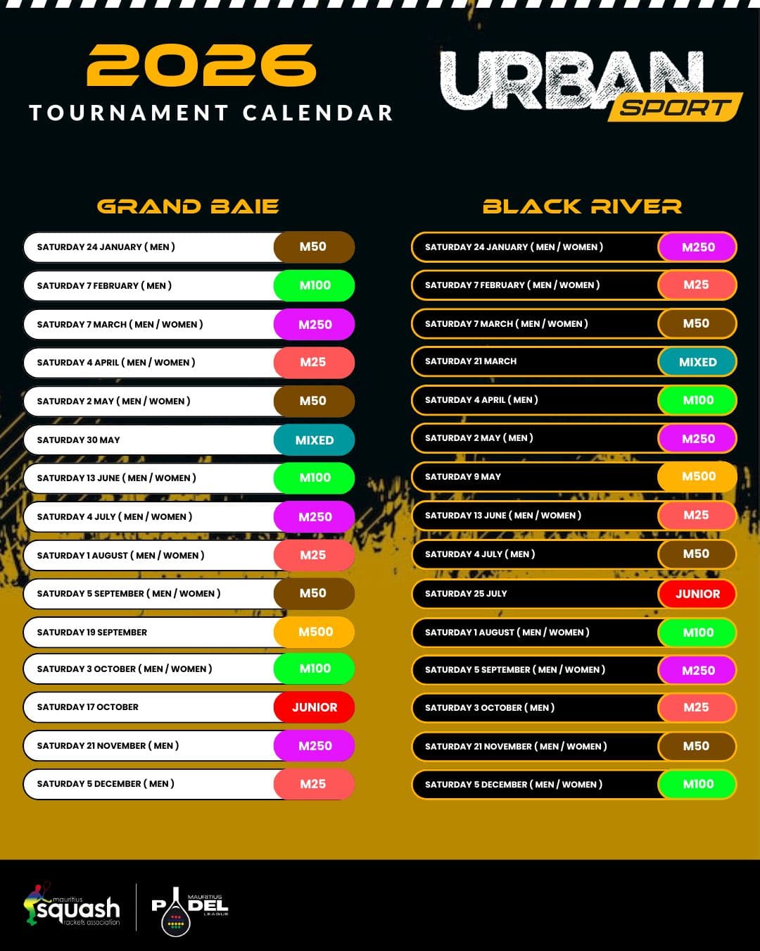 Urban Sport 2026 season calendar