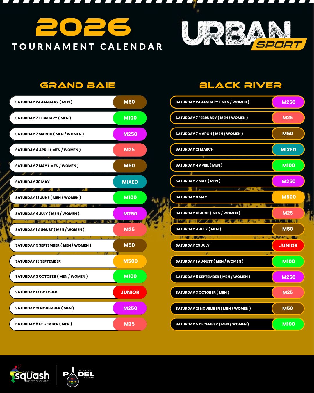 Urban Sport 2026 tournament calendar